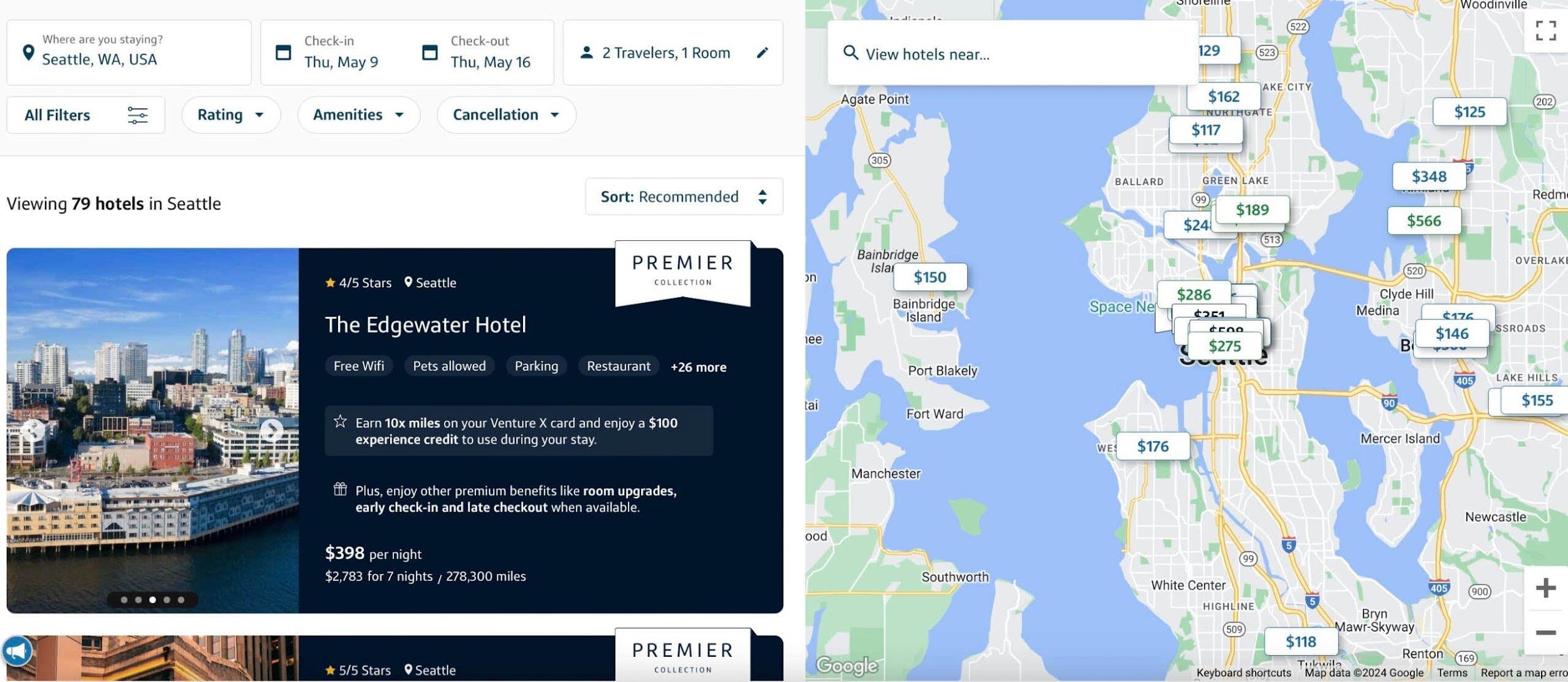 Capital one travel hotels search page